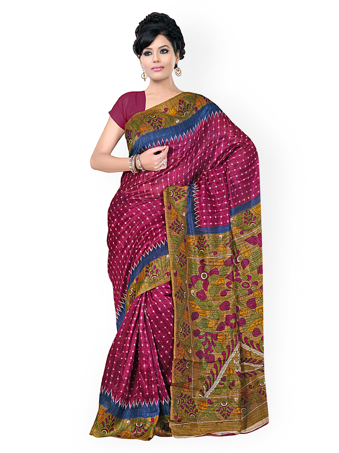 Myntra Fabdeal Purple Cotton Silk Printed Saree 743955 Buy Myntra
