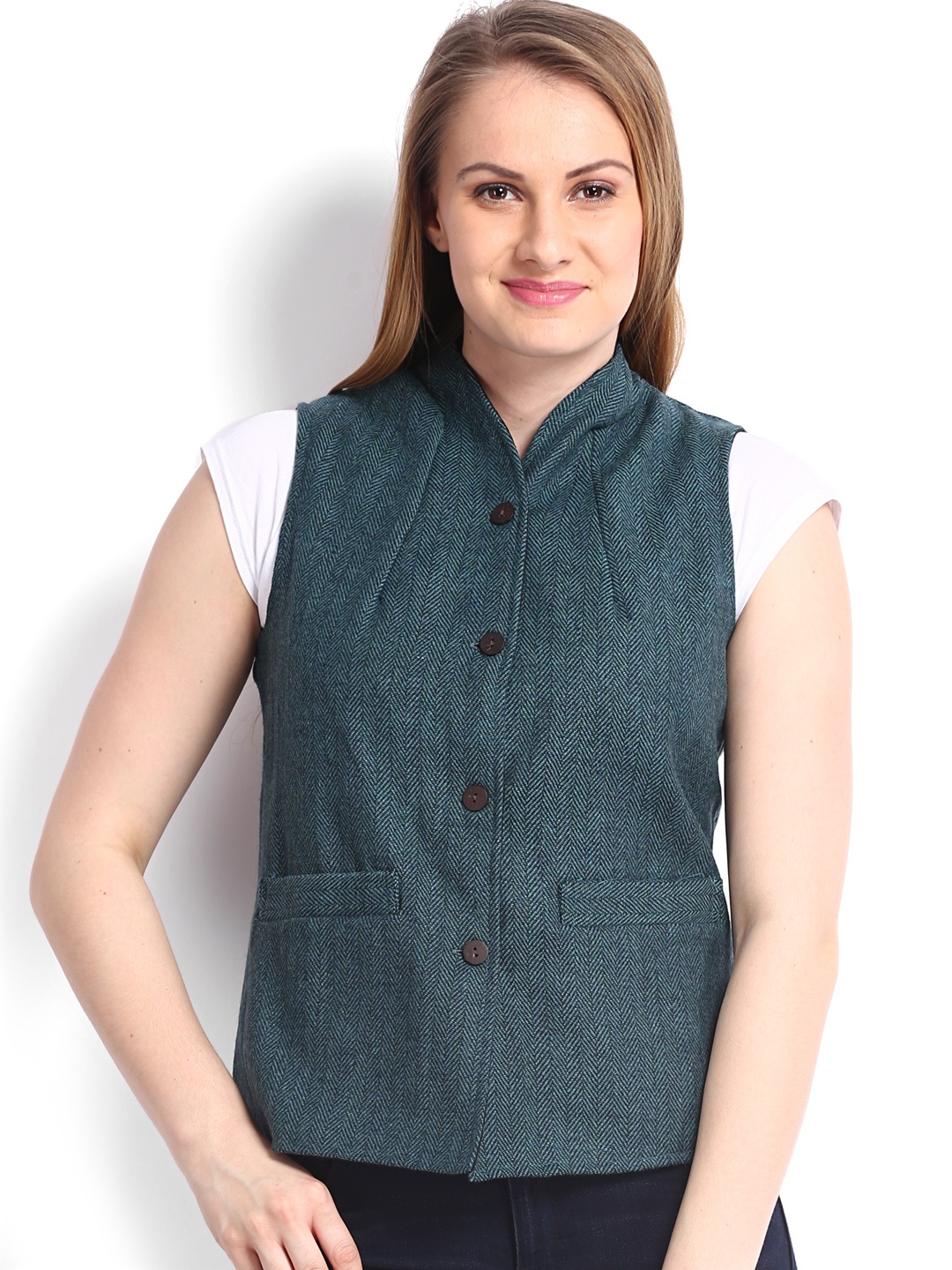 Platinum Studio Orange Sleeveless Cotton Blend Nehru Jackets | BG