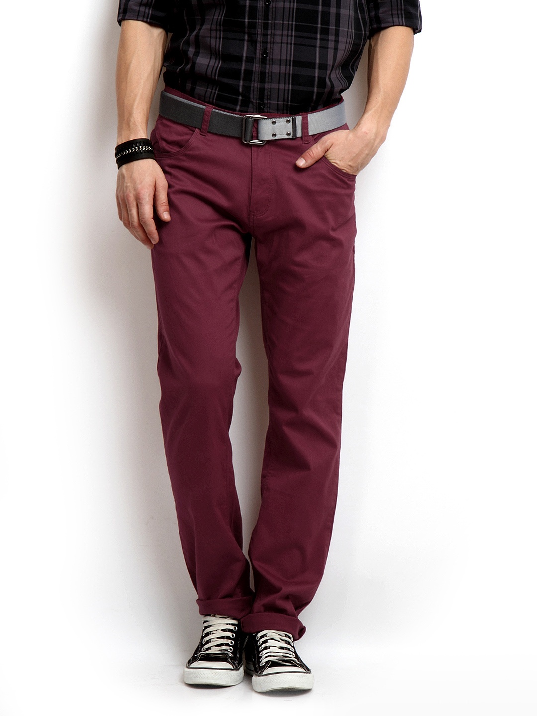 Flying Machine Men Maroon Slim Fit Trousers