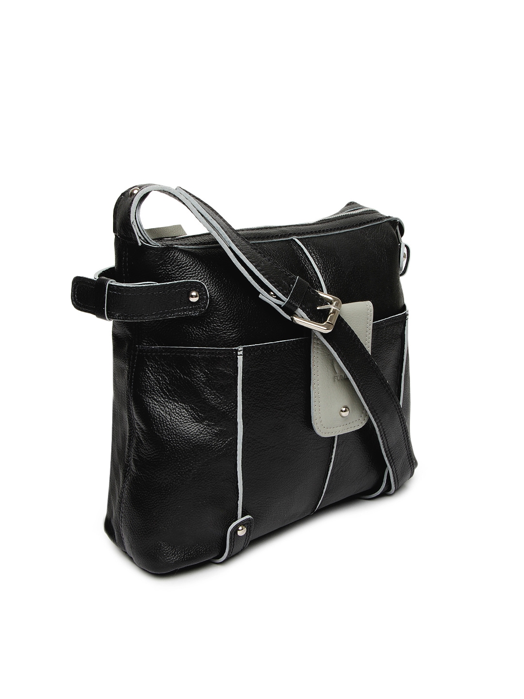 Myntra Fume Black Leather Sling Bag 432365 | Buy Myntra Fume Handbags at best price online. All ...
