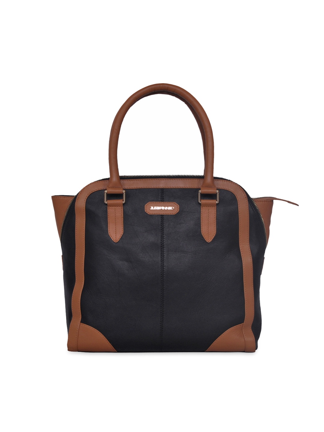 Myntra Justanned Women Black & Brown Leather Tote Bag 662651 | Buy Myntra Justanned Tote Bags at ...