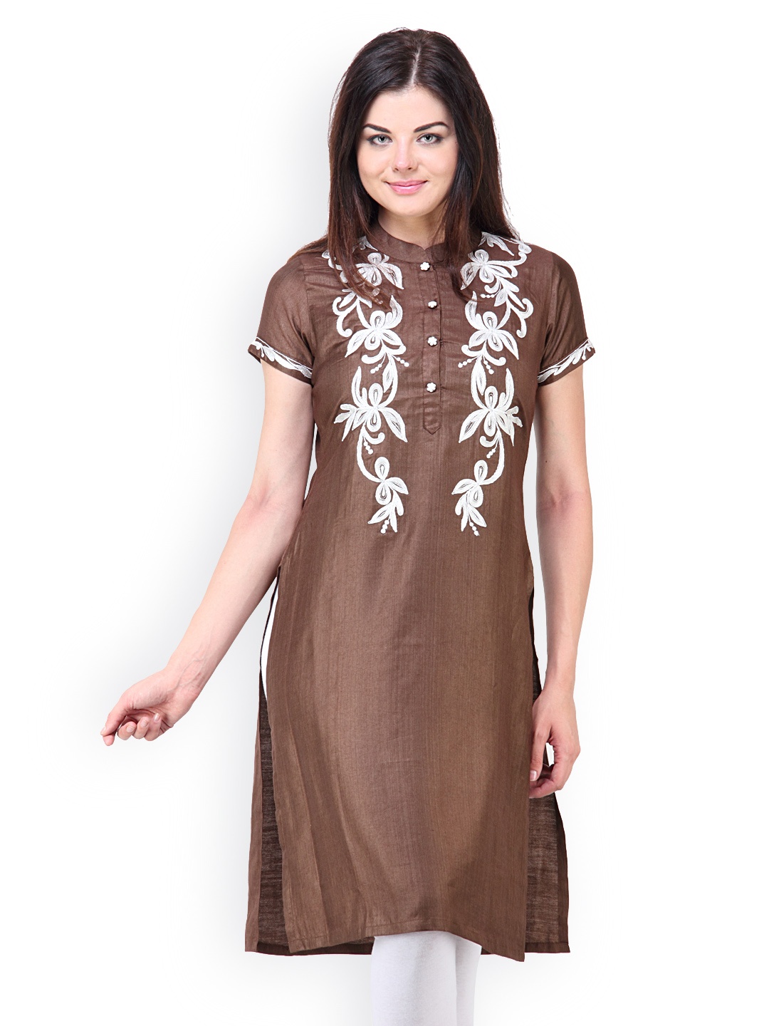 Myntra Vedanta Women Brown Embroidered Kurta 389603 | Buy Myntra ...