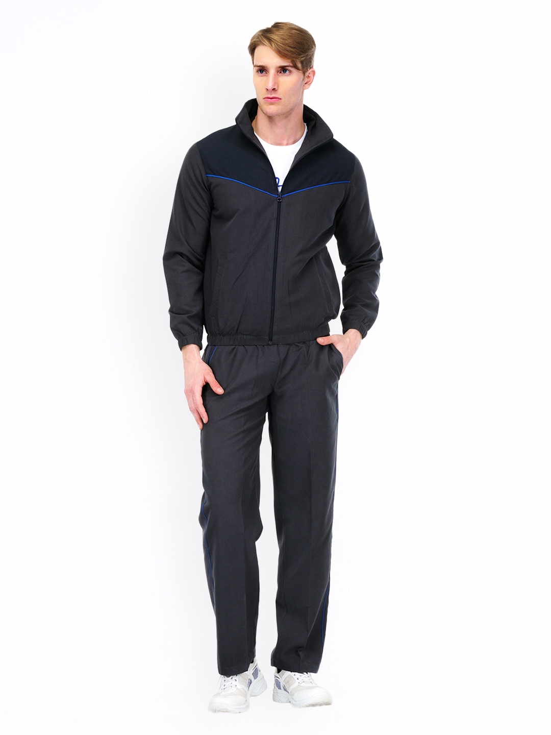 Blank Men's Microfiber Fleece Lined Top & Bottom Set MHS100 Men's Athletic Tracksuit Full Zip Warm Jogging Sweat Suits