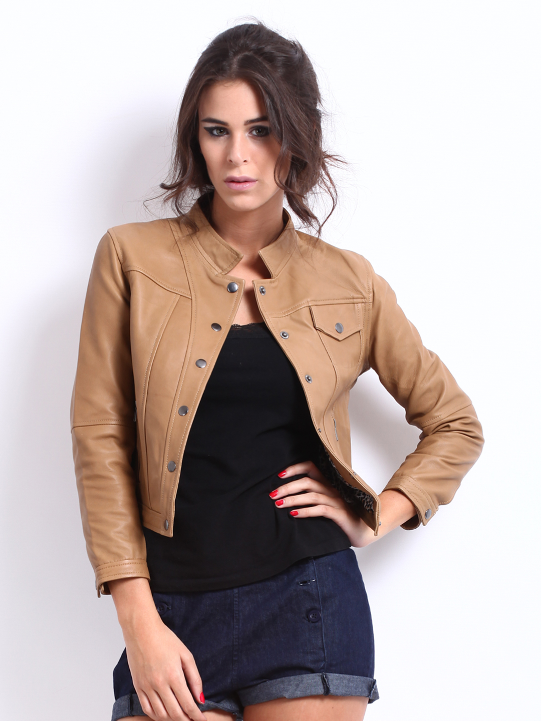 Buy The Vanca Women Brown Leather Jacket 1445373 for women online