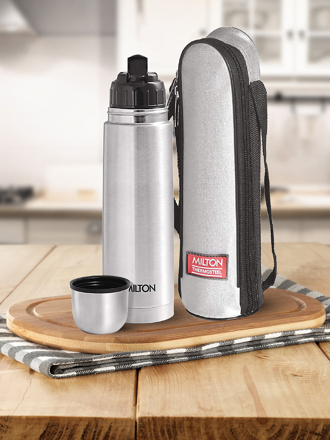 Buy Milton Silver Flip Lid Thermosteel Hours Hot Cold Water Bottle With Bag Ml Water