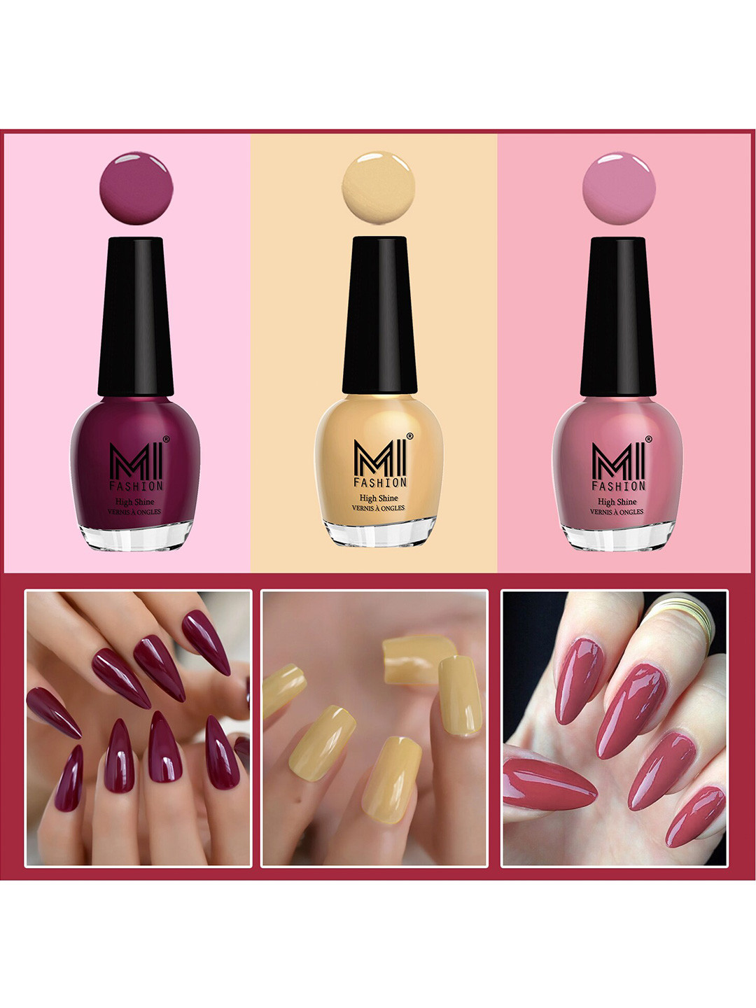 Buy Mi Fashion Set Of Vernis A Ongles Ultra High Glass Hd D Shine Nail Polish Wine Nude
