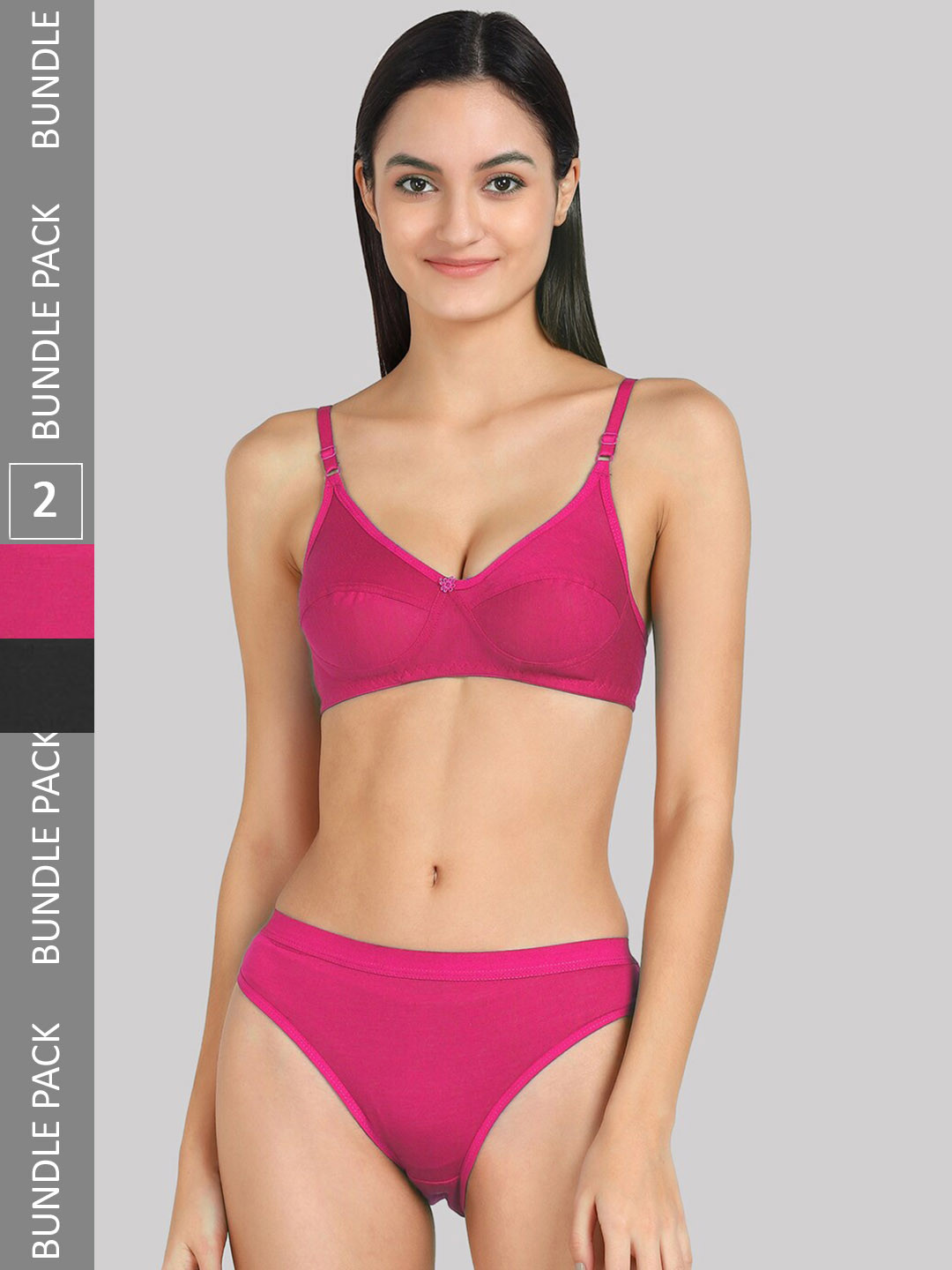 Buy PIBU Pack Of 2 Mid Rise Cotton Lingerie Set Set F A Ruchii Set Black Pink 30 Lingerie Set