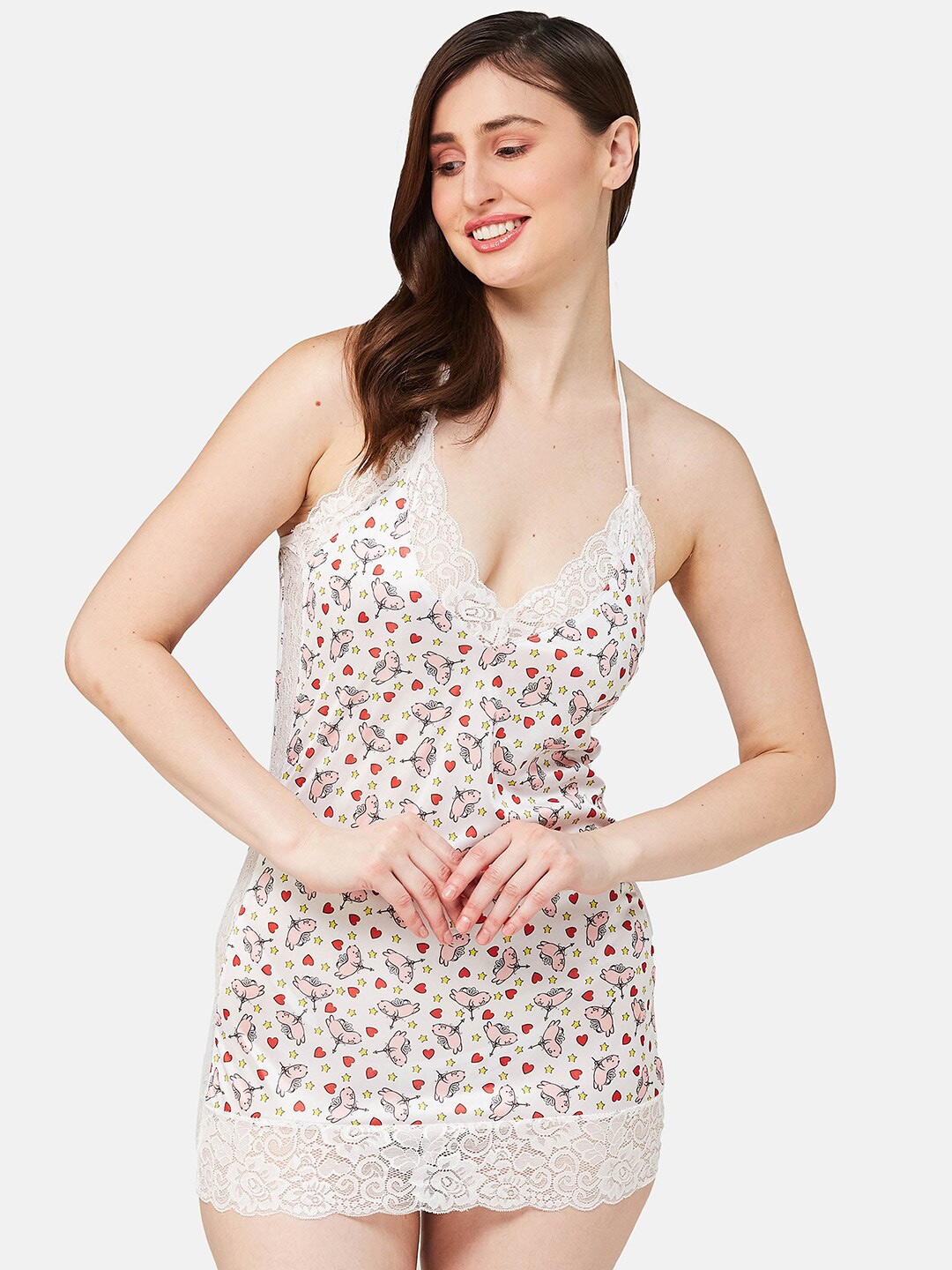 Buy SECRETS BY ZEROKAATA Printed Satin Nightwear Baby Doll Lingerie