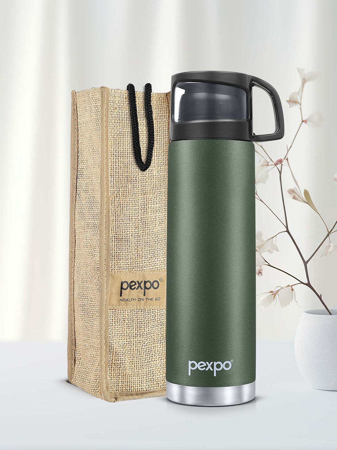 Buy Pexpo Fererro Military Green Thermosteel Isi Certified Hot Flask Water Bottle Bag Ml