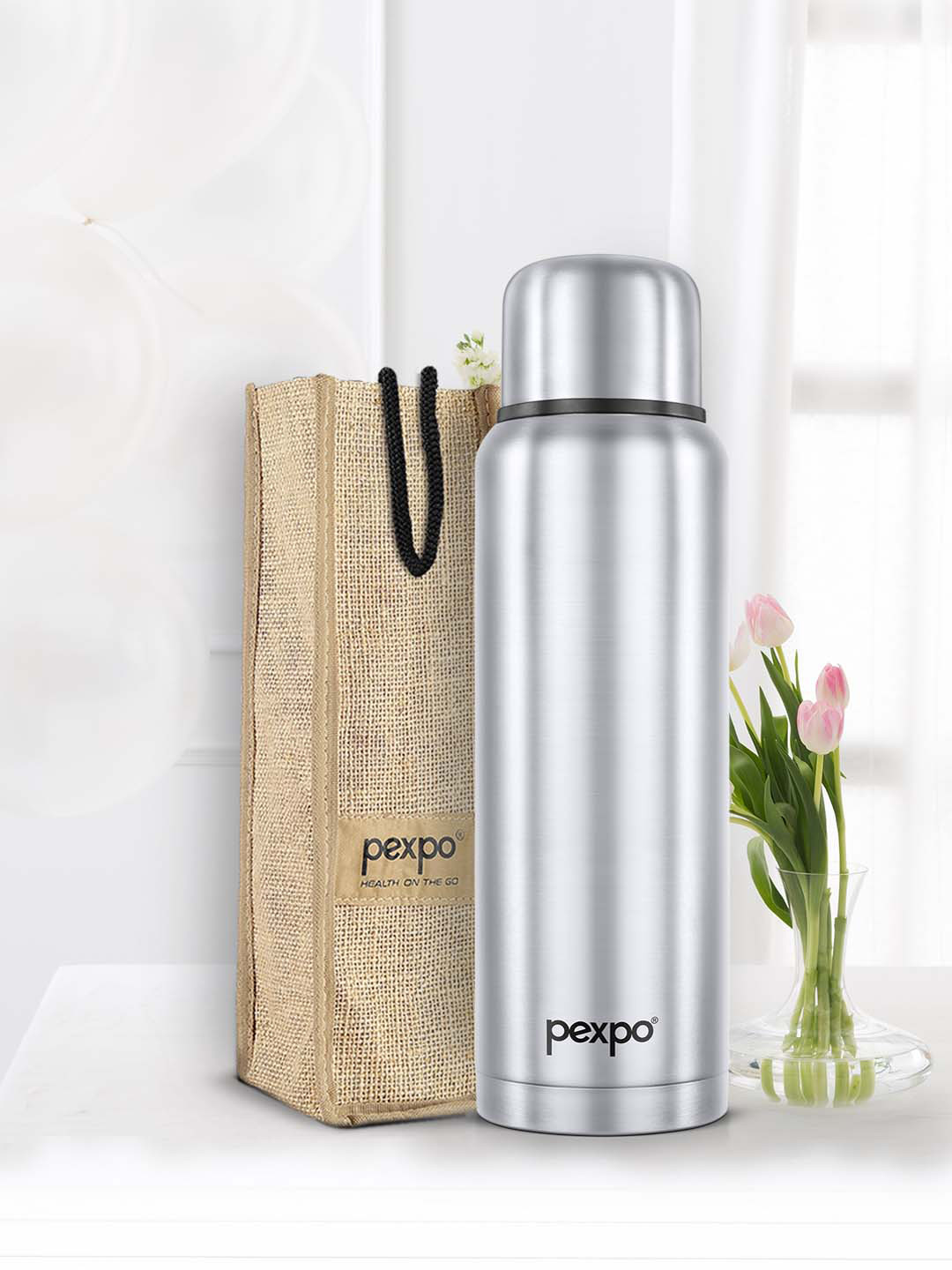 Buy Pexpo Flamingo Silver Toned Isi Certified Thermosteel Insulated Hot Cold Flask L