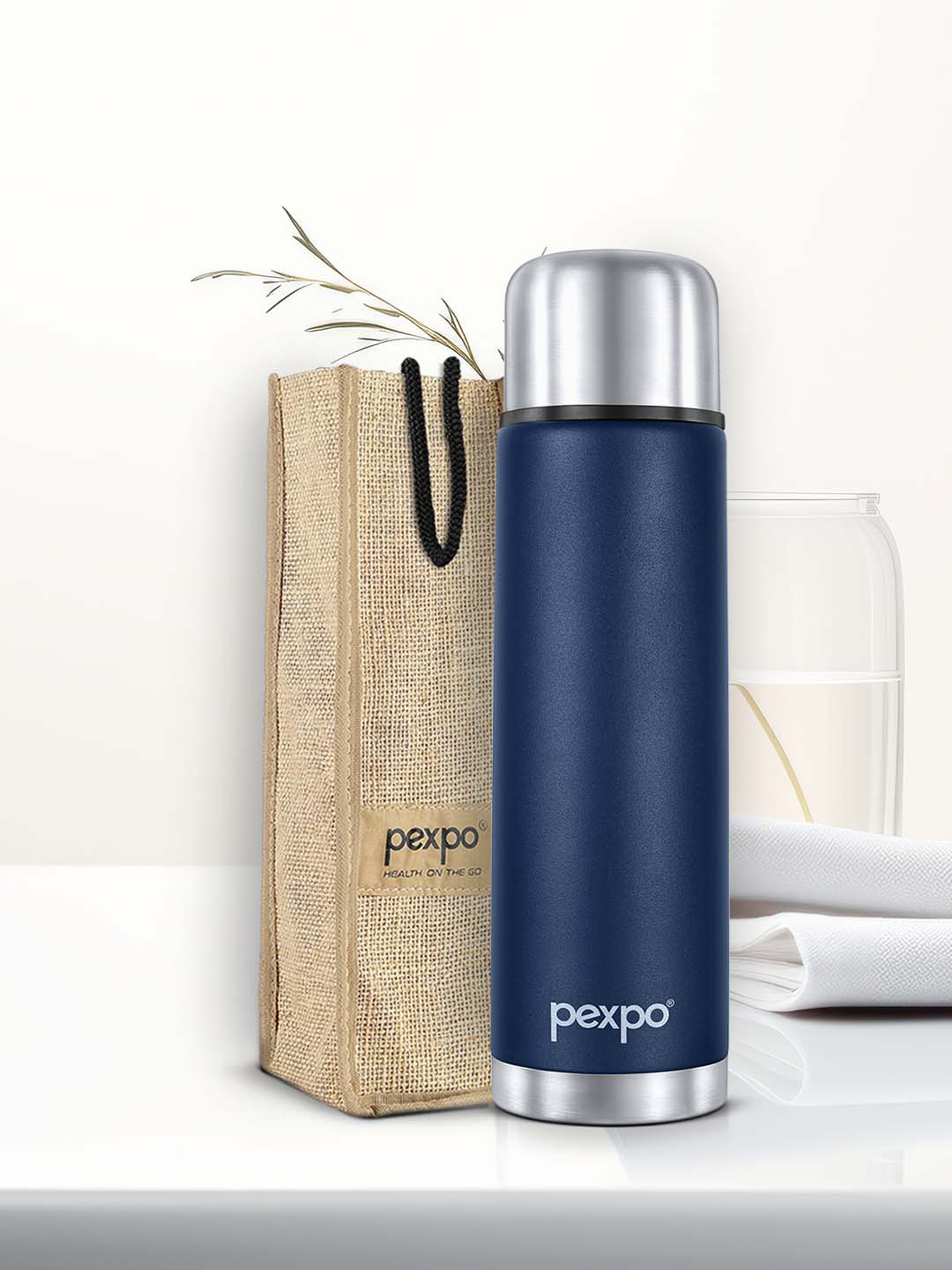 Buy Pexpo Flamingo Denim Blue Printed ISI Certified Thermosteel Hot Flask Water Bottle Ml