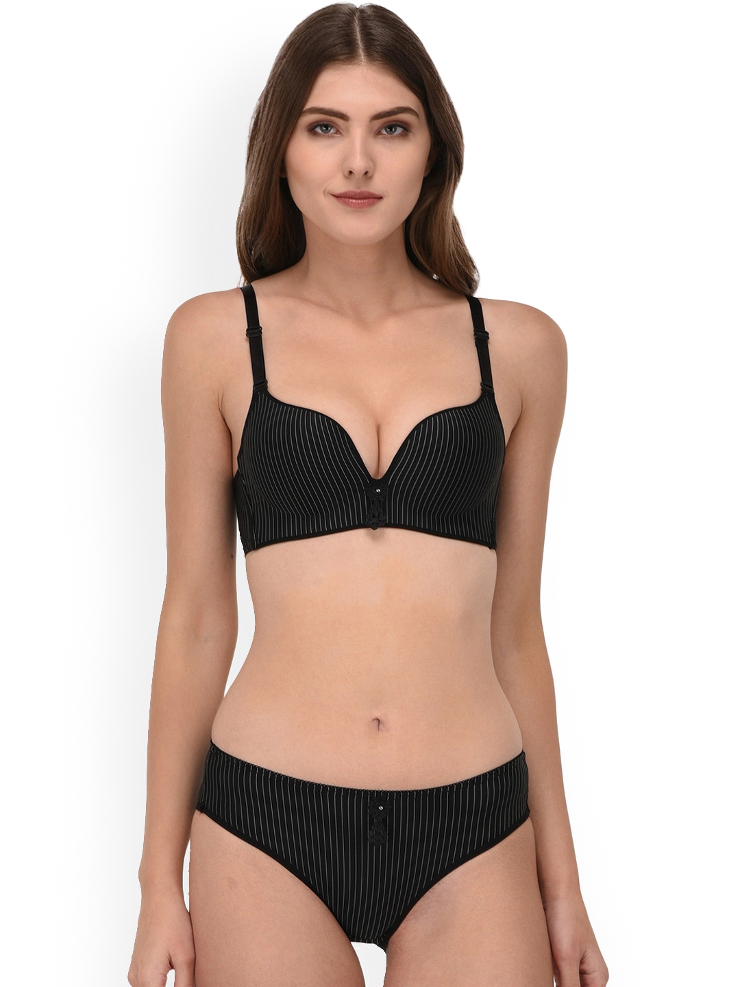 Buy Quttos Women Black Striped Lingerie Set Qt St Blk B