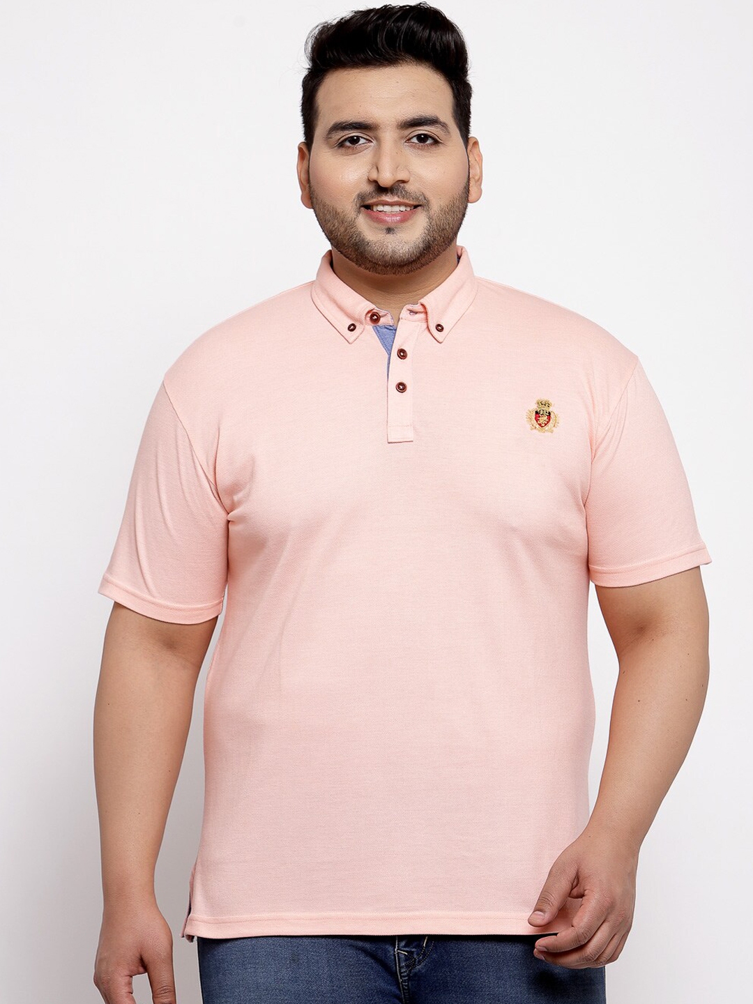 Buy PlusS Men Plus Size Pink Solid Henley Neck T Shirt Tshirts For