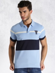 Roadster Blue Engineered Striper Polo T-shirt