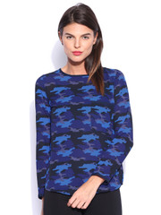 Tokyo Talkies Blue Camouflage Print Top