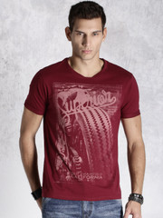 Roadster Burgundy Printed T-shirt