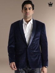 Louis Philippe Navy Printed Ultra Fit Velvet Blazer