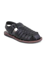 Red Tape Men Black Leather Sandals
