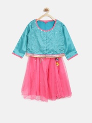 BIBA Girls Pink & Teal Green Lehenga Choli