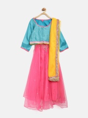 BIBA Girls Pink & Teal Green Lehenga Choli with Dupatta