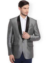 Canary London Grey Single-Breasted Slim Fit Tuxedo Blazer