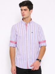 Arrow Sport Men White & Blue Slim Fit Striped Casual Shirt