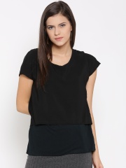 United Colors of Benetton Women Black Solid Layered Top