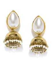 Fida Gold-Toned & White Jhumka Earrings