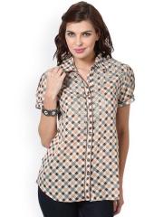 Love From India Women Brown & Grey Checked Shirt