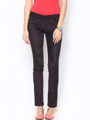 Xpose Women Burgundy Slim Fit Corduroy Trousers