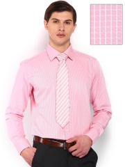 Tie Rack London Men Pink & White Checked Slim Fit Formal Shirt & Tie Set