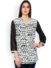 Rena Love Women White & Black Printed Shirt