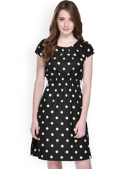 Ruhaans Black Printed Fit & Flare Dress