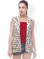 499 Women White Printed Waistcoat