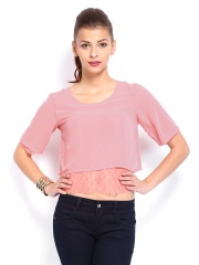 AND by Anita Dongre Women Pink Layered Lace Crop Top