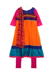 Alpna Kids Girls Orange & Pink Churidar Kurta with Dupatta