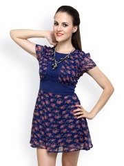 Anasazi Blue Floral Print Fit & Flare Dress