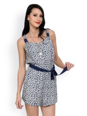 Anasazi Women Navy & White Floral Print Playsuit