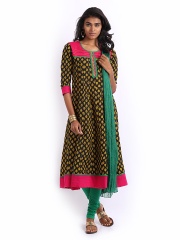 Anouk Women Black & Green Anarkali Churidar Kurta with Dupatta