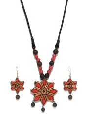Artwood Orange & Gold Toned Jewellery Set