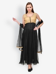 Aujjessa Women Black Anarkali Net Churidar Kurta with Dupatta