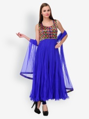 Aujjessa Women Blue Anarkali Net Churidar Kurta with Dupatta