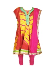 BIBA Girls Orange & Pink Churidar Kurta With Dupatta