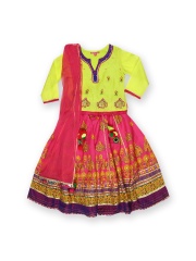 BIBA Girls Lime Green & Pink Lehenga Choli with Dupatta