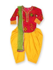 BIBA Girls Pink & Yellow Printed Salwar Suit with Dupatta