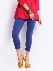 BIBA Women Blue Cotton Stretch Capri Leggings