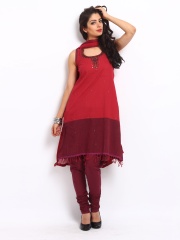 BIBA Women Red Churidar Kurta Set