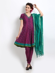 BIBA Women Magenta & Blue Printed Anarkali Salwar Suit
