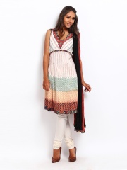 BIBA Women Off-White & Red Printed Churidar Kurta Set