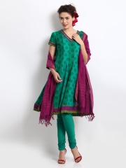 BIBA Women Blue & Green Printed Anarkali Salwar Suit